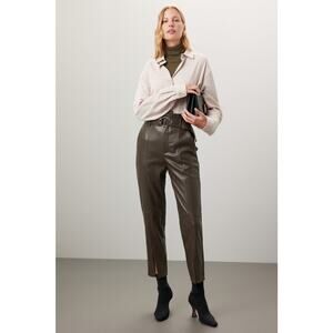 Marissa Webb Olive Split Hem Faux Leather High Waisted Pants Size 16